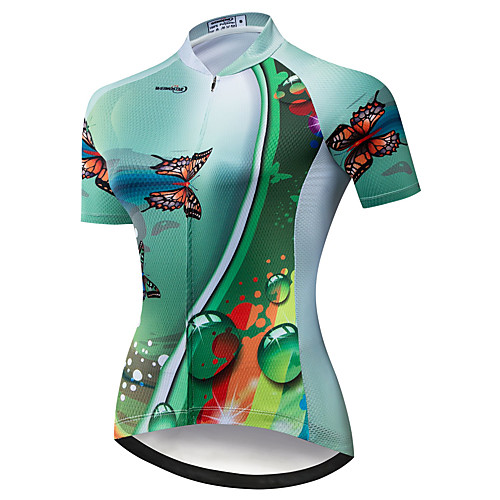 

21Grams Women's Short Sleeve Cycling Jersey Summer Spandex Polyester Green Butterfly Bike Jersey Top Mountain Bike MTB Road Bike Cycling Quick Dry Moisture Wicking Breathable Sports Clothing Apparel