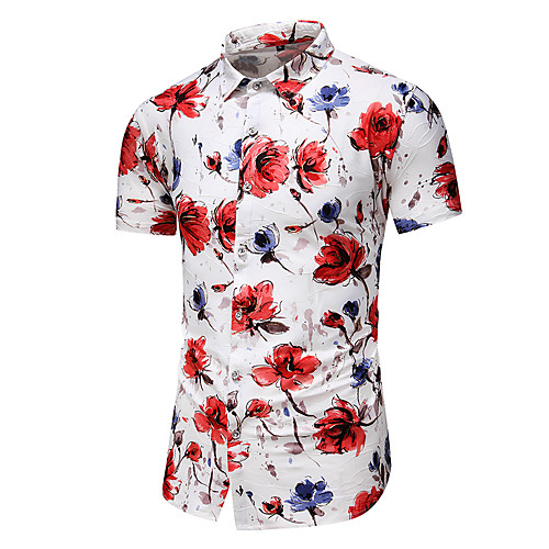

Men's Shirt Floral Short Sleeve Casual Tops Simple Fashion Blue Red