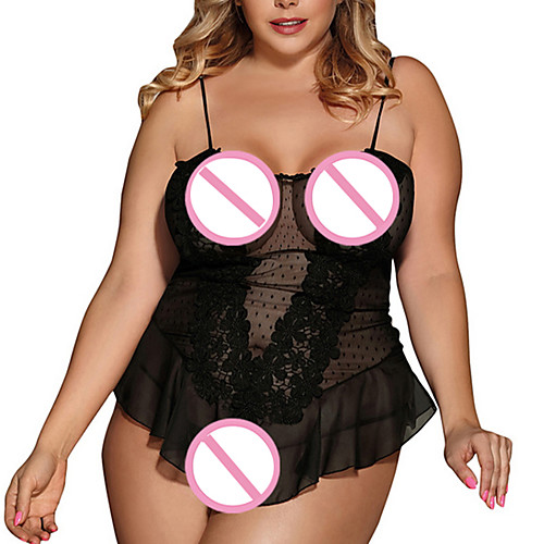 

Women's Lace Plus Size Super Sexy Suits Nightwear Solid Colored White / Black M XL 3XL