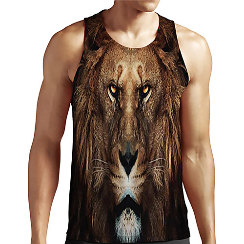 

Men's Unisex Tank Top Undershirt 3D Print Graphic Prints Lion Animal Plus Size Print Sleeveless Casual Tops Basic Designer Big and Tall Brown