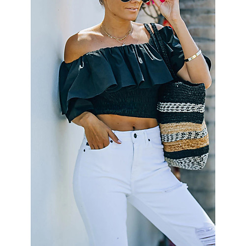 

Women's Blouse Plain Off Shoulder Streetwear Tops Black / Crop