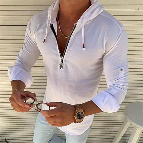 

Men's Shirt Solid Color Drawstring Long Sleeve Casual Tops Lightweight Casual Fashion Breathable Hooded White Black