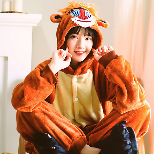 

Adults' Highschool Kigurumi Pajamas Nightwear Monkey Onesie Pajamas Coral fleece Coffee Cosplay For Men and Women Animal Sleepwear Cartoon Festival / Holiday Costumes