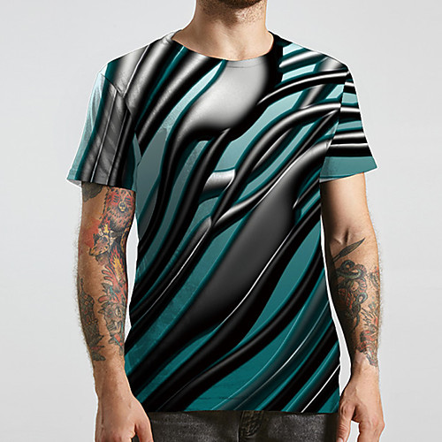 

Men's Unisex Tee T shirt 3D Print Graphic Prints Geometry Plus Size Print Short Sleeve Casual Tops Basic Designer Big and Tall Blue