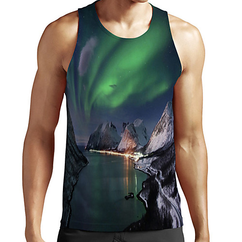 

Men's Unisex Tank Top Undershirt 3D Print Scenery Graphic Prints Plus Size Print Sleeveless Casual Tops Basic Fashion Designer Breathable Green