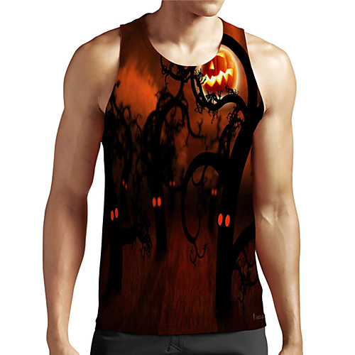 

Men's Unisex Tank Top Undershirt 3D Print Graphic Prints Pumpkin Plus Size Print Sleeveless Casual Tops Basic Designer Big and Tall Orange