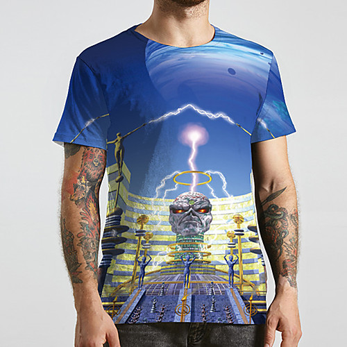 

Men's Unisex Tee T shirt 3D Print Lightning Graphic Prints Plus Size Print Short Sleeve Casual Tops Basic Designer Big and Tall Blue