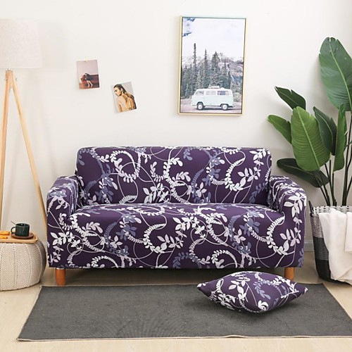 

Purple Floral Print Dustproof All-powerful Slipcovers Stretch Sofa Cover Super Soft Fabric Couch Cover with One Free Boster Case(Chair/Love Seat/3 Seats/4 Seats)