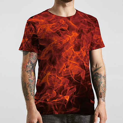 

Men's Unisex Tee T shirt 3D Print Graphic Prints Flame Plus Size Print Short Sleeve Casual Tops Basic Designer Big and Tall Red