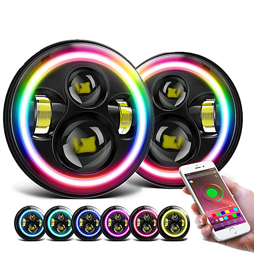 

OTOLAMPARA Fabulous Quality 7'' RGB LED Headlight with APP Bluetooth Control 150W Colorful Ring DRL Headlamp H4 for Wrangler TJ LJ JK All Years 2pcs