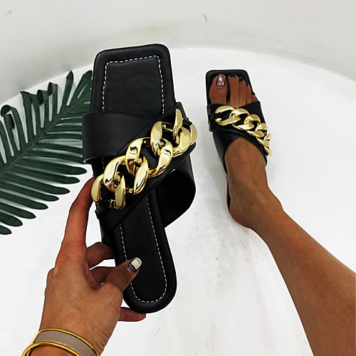 

Women's Sandals Outdoor Slippers Flat Heel PU Solid Colored White Black
