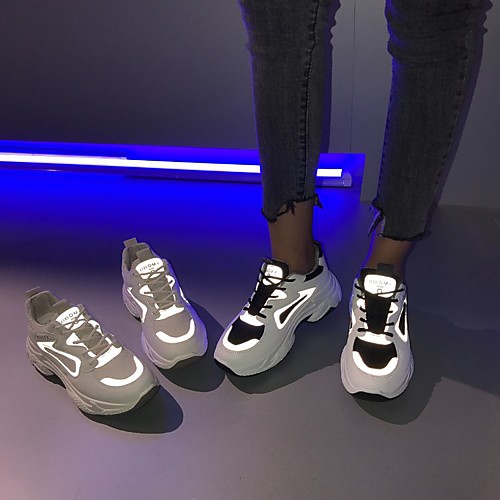 

Women's Trainers Athletic Shoes Dad Shoes Flat Heel Round Toe Mesh Lace-up Solid Colored Black Beige