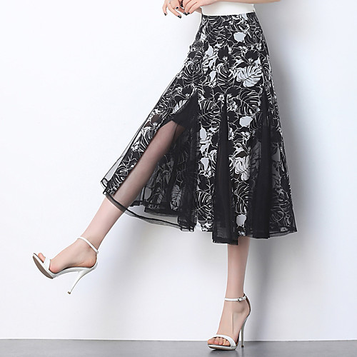 

Women's Going out Weekend Elegant Streetwear Skirts Floral / Botanical Patchwork Black
