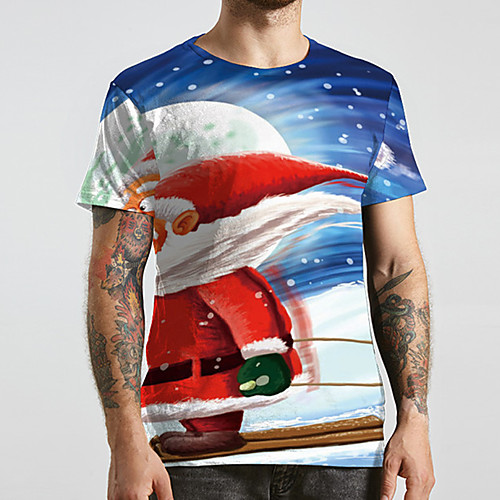 

Men's Unisex Tee T shirt 3D Print Cartoon Graphic Prints Plus Size Print Short Sleeve Casual Tops Basic Designer Big and Tall Blue