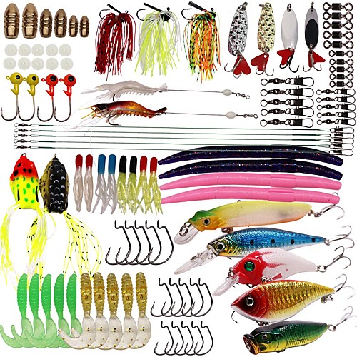 

98 pcs Lure kit Fishing Lures Hard Bait Soft Bait Spoons Minnow Popper Vibration / VIB Jig Head lifelike 3D Eyes Bass Trout Pike Freshwater and Saltwater