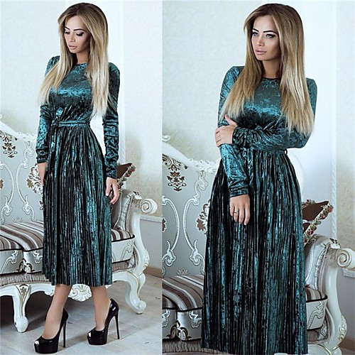 

Women's A Line Dress Midi Dress Stable supply of massive inventory Blue Red Wine Green Red Long Sleeve Solid Color Winter Casual 2021 S M L XL