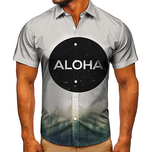 

Men's Shirt 3D Print Graphic Prints Letter Button-Down Short Sleeve Street Tops Casual Fashion Classic Breathable Gray