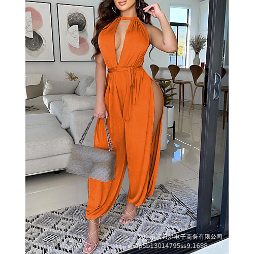 

2021 european and american new style orange lace-up split trousers-with belt