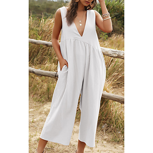 

Women's Ordinary Wide Leg Blue Red Yellow Jumpsuit Solid Colored