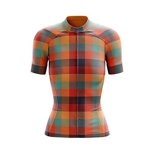 

21Grams Women's Short Sleeve Cycling Jersey Summer Spandex Polyester Red Plaid Checkered Bike Jersey Top Mountain Bike MTB Road Bike Cycling Breathable Reflective Strips Back Pocket Sports Clothing