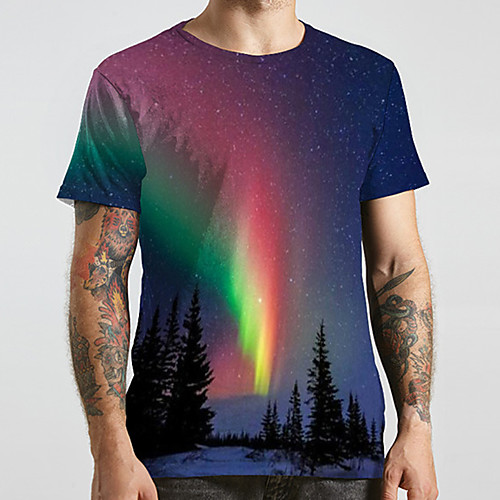 

Men's Unisex Tee T shirt 3D Print Scenery Graphic Prints Plus Size Print Short Sleeve Casual Tops Fashion Designer Big and Tall Blue