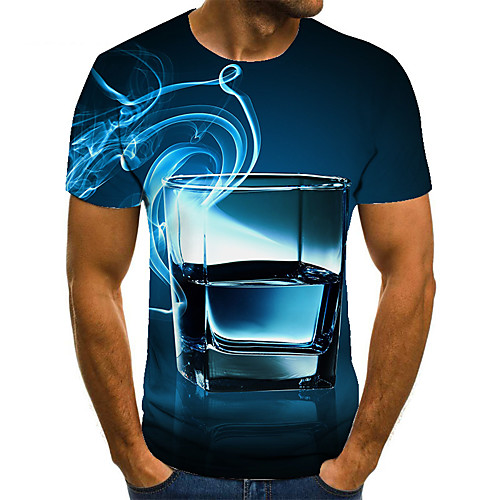 

Men's Unisex Tee T shirt 3D Print Graphic Prints Wine Glass Plus Size Print Short Sleeve Casual Tops Basic Fashion Designer Big and Tall Blue