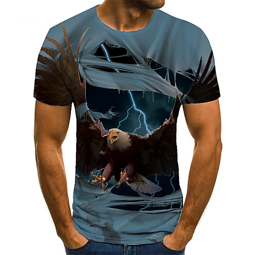 

Men's Unisex Tee T shirt 3D Print Graphic Prints Eagle Plus Size Print Short Sleeve Casual Tops Basic Fashion Designer Big and Tall Blue