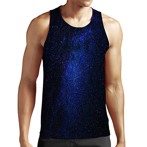 

Men's Unisex Tank Top Undershirt 3D Print Galaxy Graphic Prints Plus Size Print Sleeveless Casual Tops Basic Designer Big and Tall Blue