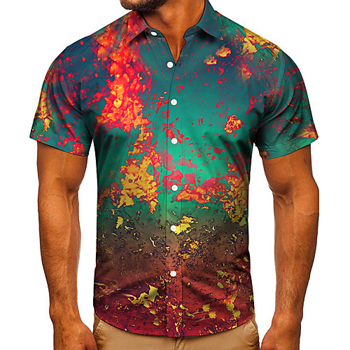 

Men's Shirt 3D Print Color Block Graphic Prints Button-Down Short Sleeve Street Tops Casual Fashion Classic Breathable Blue