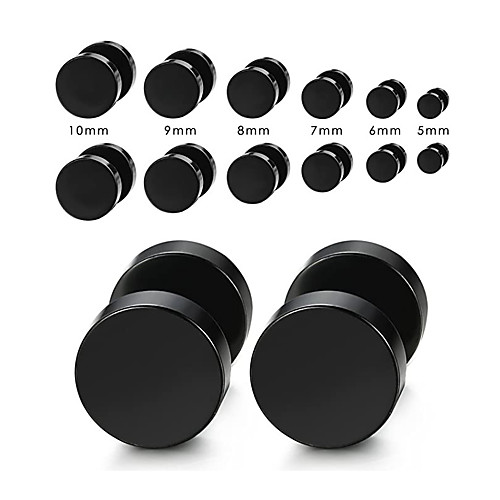 

10MM Wide Black Screw Stud Earrings for Men Women Steel Cheater Fake Ear Plugs Gauges Illusion Tunnel