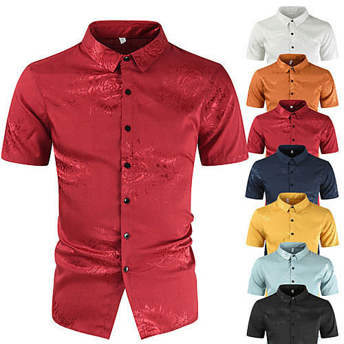 

Men's Shirt Floral Button-Down Short Sleeve Casual Tops Cotton Casual Fashion Breathable Comfortable Light Blue