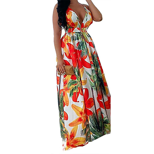 

Women's A Line Dress Maxi long Dress Red Sleeveless Pattern Summer Casual 2021 S M L XL XXL XXXL