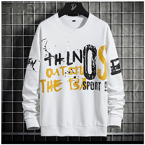 

Men's Pullover Sweatshirt Letter Round Neck Casual Hoodies Sweatshirts Long Sleeve Loose Blue Green White