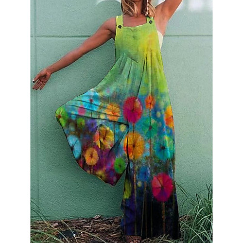 

Women's Ordinary Square Neck Floral Green Jumpsuit Floral Print