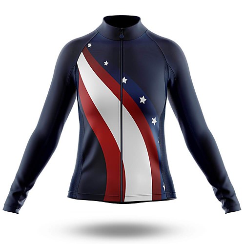 

21Grams Women's Long Sleeve Cycling Jersey Summer Spandex Polyester White Stars USA Bike Jersey Top Mountain Bike MTB Road Bike Cycling Quick Dry Moisture Wicking Breathable Sports Clothing Apparel
