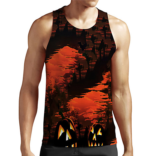 

Men's Unisex Tank Top Undershirt 3D Print Graphic Prints Pumpkin Plus Size Print Sleeveless Casual Tops Basic Designer Big and Tall Red
