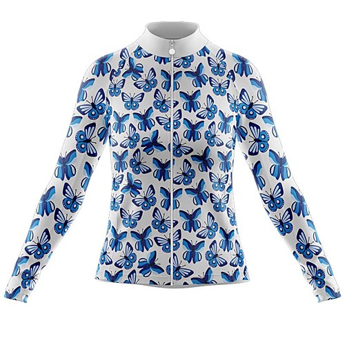 

21Grams Women's Long Sleeve Cycling Jersey Summer Spandex Polyester BlueWhite Butterfly Bike Jersey Top Mountain Bike MTB Road Bike Cycling Quick Dry Moisture Wicking Breathable Sports Clothing