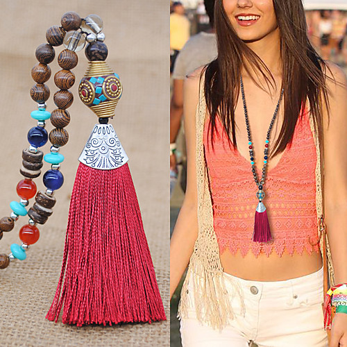 

Women's Necklace Long Necklace Beads Simple Vintage Holiday Boho Wooden Cord Acrylic Green Black Red Dark Blue 80 cm Necklace Jewelry 1pc For Gift Prom Birthday Party Beach Festival