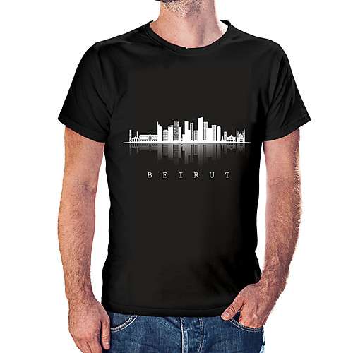 

Men's Unisex Tee T shirt Hot Stamping Graphic Prints City Landscape Letter Plus Size Print Short Sleeve Casual Tops Cotton Basic Fashion Designer Big and Tall White Black Wine
