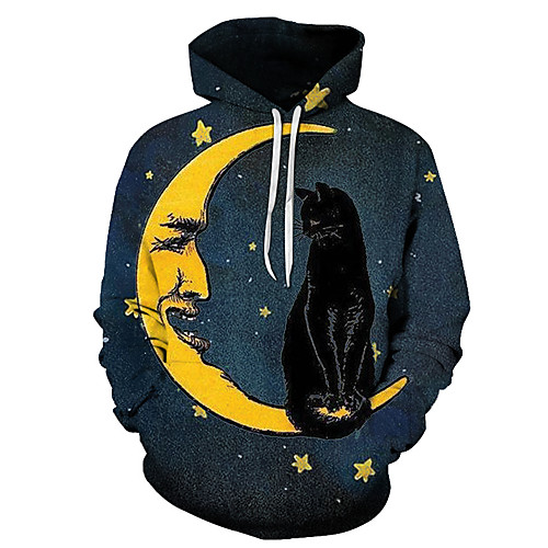 

Men's Unisex Plus Size Pullover Hoodie Sweatshirt Cat Graphic Prints Print Hooded Casual Daily Holiday 3D Print Basic Designer Hoodies Sweatshirts Long Sleeve Blue Rainbow Black