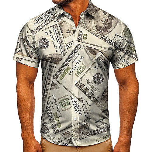 

Men's Shirt 3D Print Graphic Prints Dollars Button-Down Short Sleeve Street Tops Casual Fashion Classic Breathable Gray