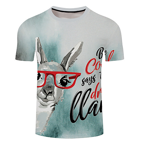 

Men's Unisex Tee T shirt 3D Print Graphic Prints Deer Letter Plus Size 3D Print Short Sleeve Casual Tops Basic Designer Big and Tall Green / Gray