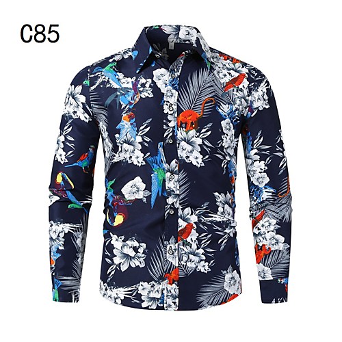 

Men's Shirt Other Prints Floral Leaves Long Sleeve Casual Tops Chinoiserie Black / Navy