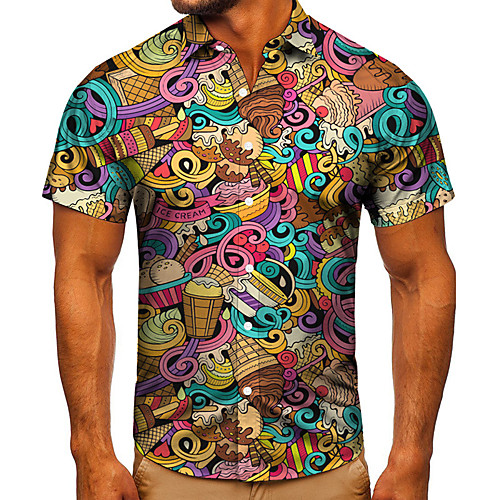 

Men's Shirt 3D Print Food Graphic Prints Button-Down Short Sleeve Street Tops Casual Fashion Classic Breathable Rainbow
