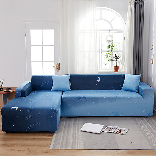 

Blue Night Print Dustproof All-powerful Slipcovers Stretch L Shape Sofa Cover Super Soft Fabric Couch Cover Sofa Furniture Protector with One Free Boster Case