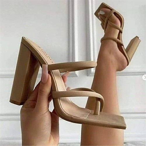 

Women's Sandals High Heel Round Toe PU Solid Colored Dark Brown Khaki Green