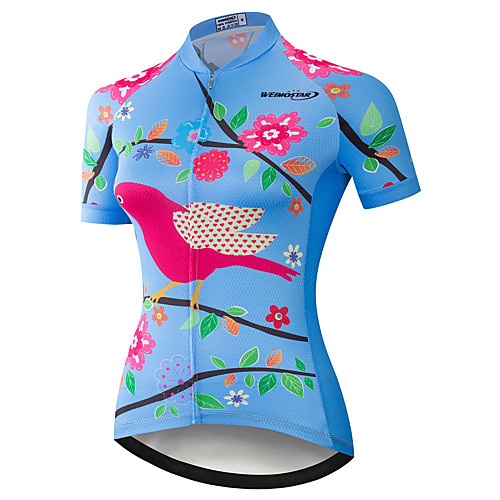 

21Grams Women's Short Sleeve Cycling Jersey Summer Spandex Polyester Blue Floral Botanical Bike Jersey Top Mountain Bike MTB Road Bike Cycling Quick Dry Moisture Wicking Breathable Sports Clothing