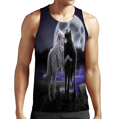 

Men's Unisex Tank Top Undershirt 3D Print Graphic Prints Wolf Plus Size Print Sleeveless Casual Tops Basic Designer Big and Tall Gray