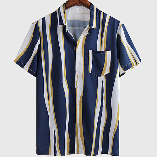 

Men's Shirt Striped Graphic Prints Button-Down Short Sleeve Casual Tops Basic Fashion Breathable Comfortable Blue