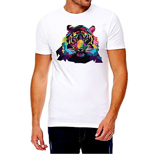 

Men's Unisex Tee T shirt Hot Stamping Graphic Prints Tiger Animal Plus Size Print Short Sleeve Casual Tops Cotton Basic Fashion Designer Big and Tall White